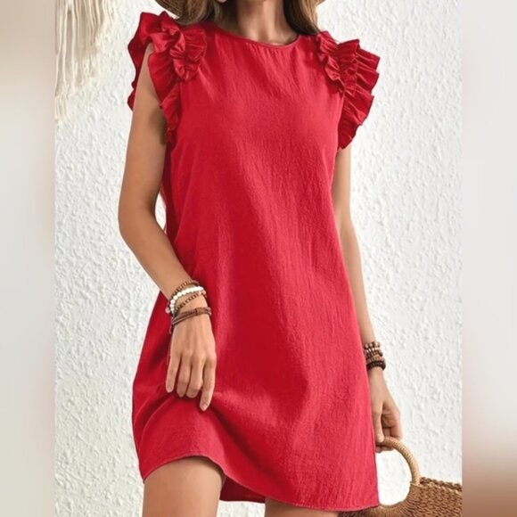TRÏBE Ruffled Cap Sleeve Red Mini Dress Size XL NWT - Picture 1 of 9